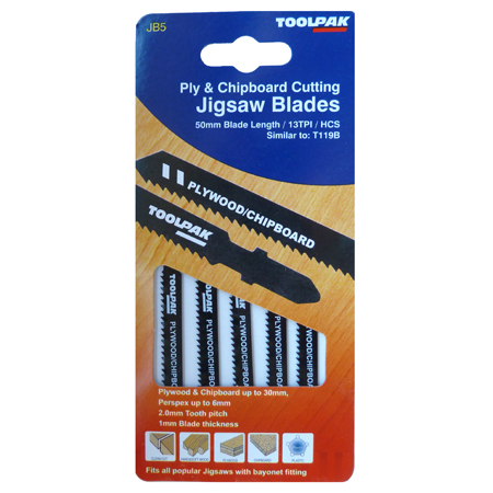 Jigsaw Blades 50mm 13tpi Fast Cut Wood Pack of 5 Toolpak 